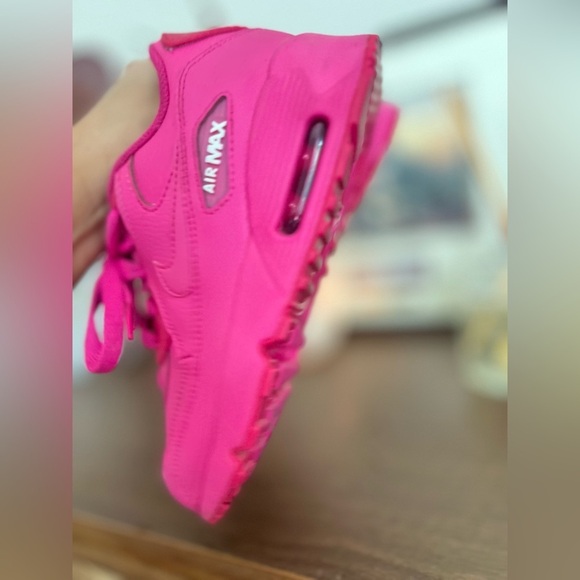 Nike Air Max 90 Leather Laser Fuchsia/Laser Fuchsia 833377-603 size 1Y - Picture 7 of 11